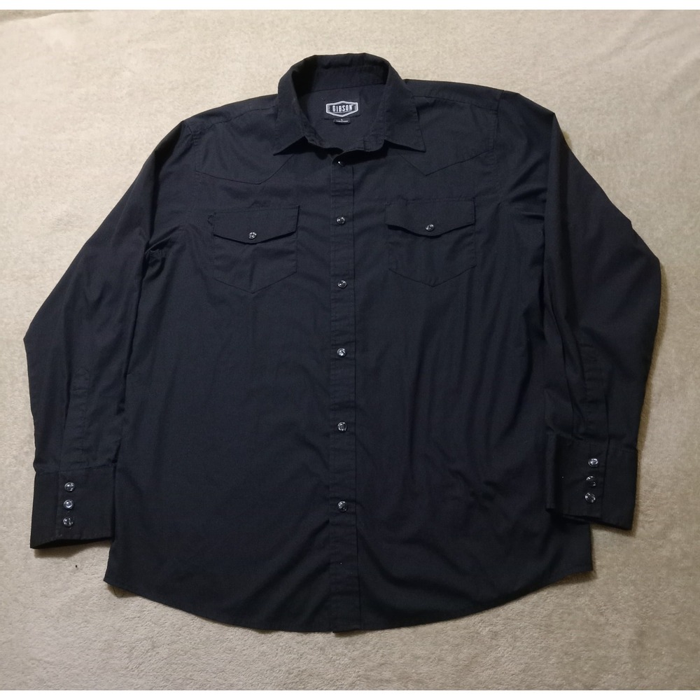 Gibson Men's Pearl Snap Long Sleeve Shirt Size Large Black